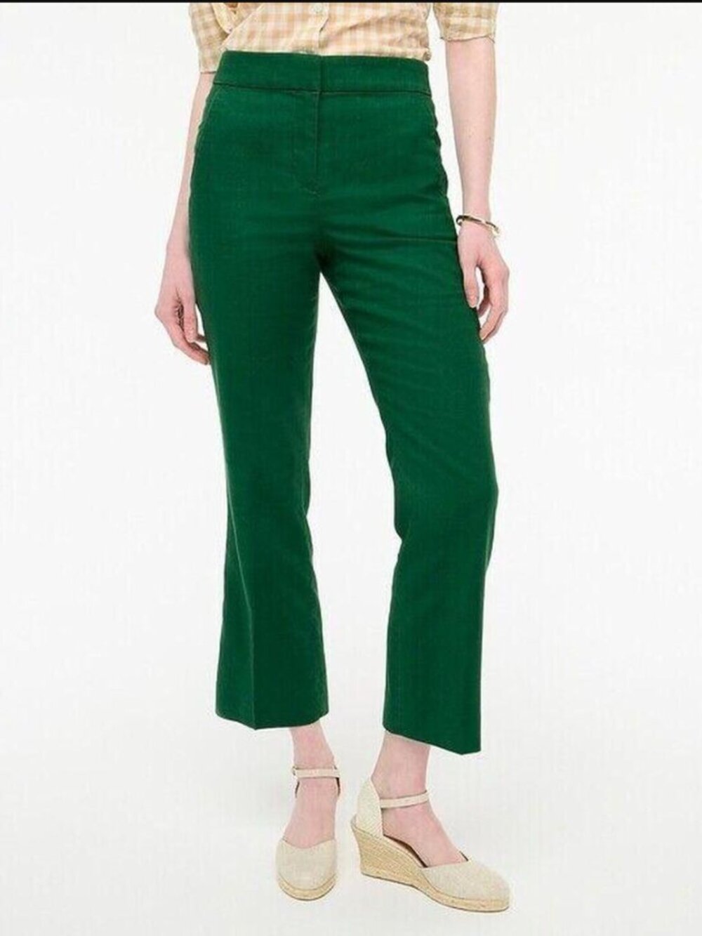 J. Crew Kelsey Pant Green Trousers Cropped Linen Blend Size 12P